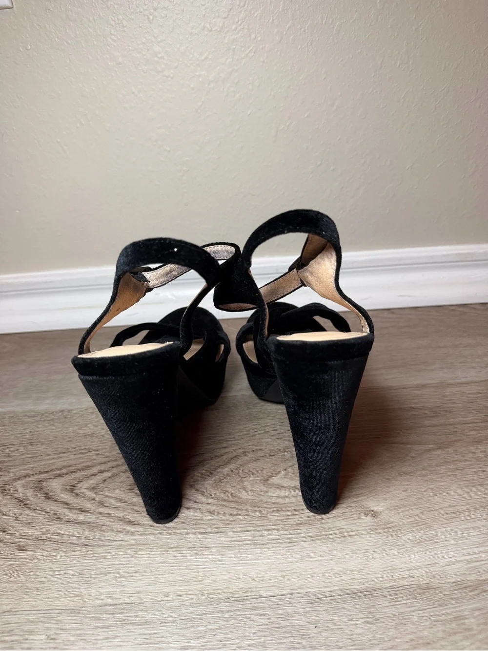 Black Velvet Platform Sandals with Ankle Strap